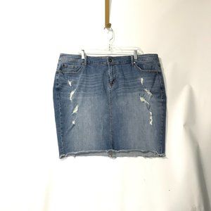 Torrid Womens 22 Denim Jean Skirt Blue Raw Hem Distressed